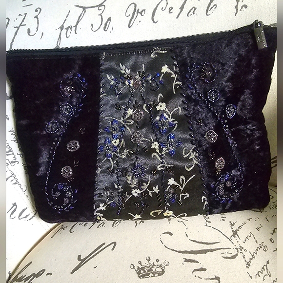 Americana by Sharif Velour Beaded Front Clutch Purse Retro elegant GUC - Picture 1 of 9